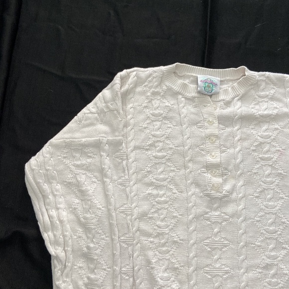 Vintage White Cable Knit Cropped Button-Down Sweater - Picture 8 of 15